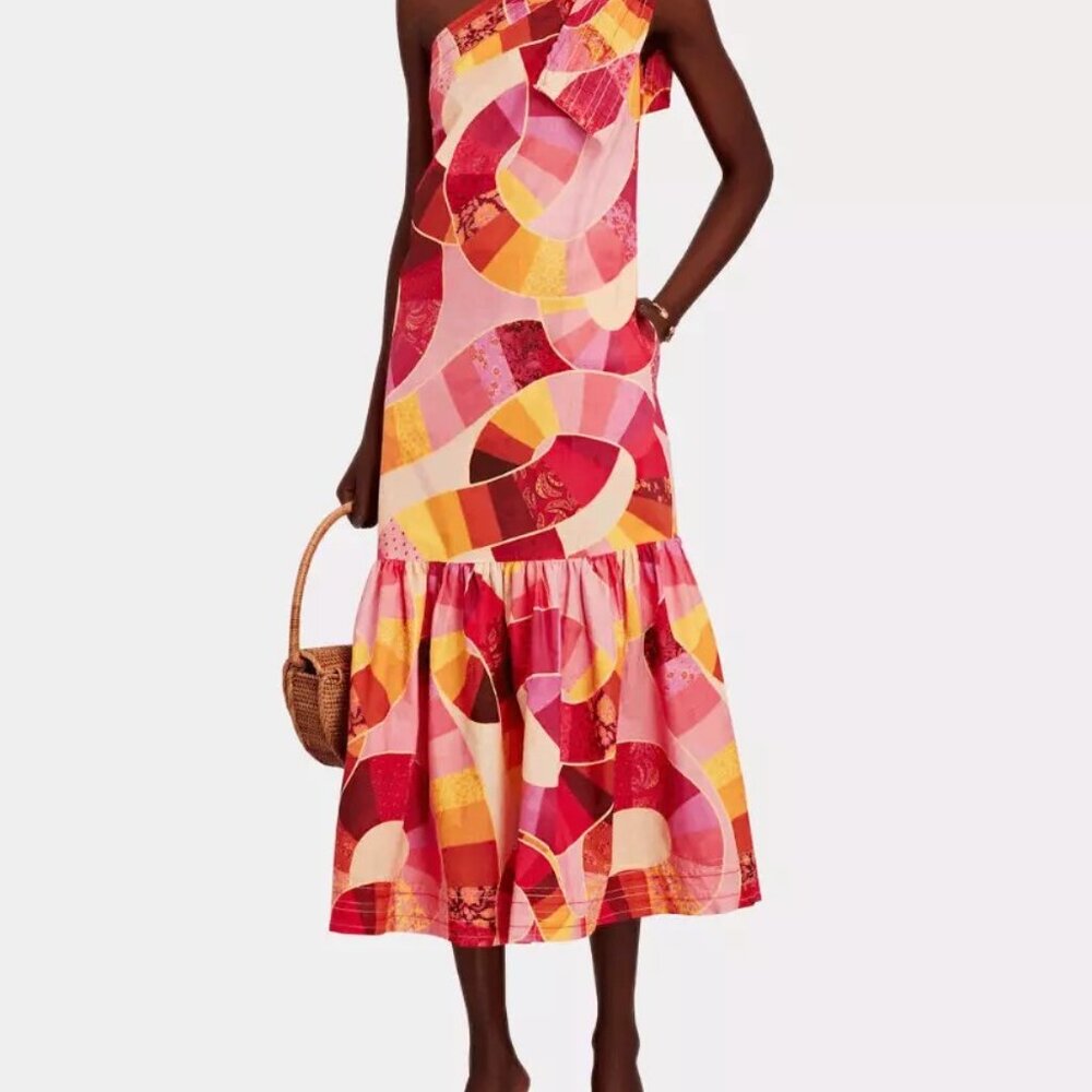 Vibrant Farm Rio Patch Twirl One Shoulder dress Size *L*~ EUC